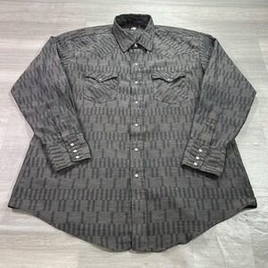 Karman Shirt Mens Large Tall Gray Geometric Western Pearl Snap Long Sleeve